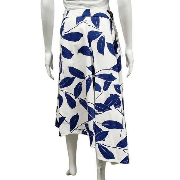 Marni White Blue Leaf Print Cotton and Linen Drill Wrap Midi Skirt Size 40 NEW - Picture 3 of 8